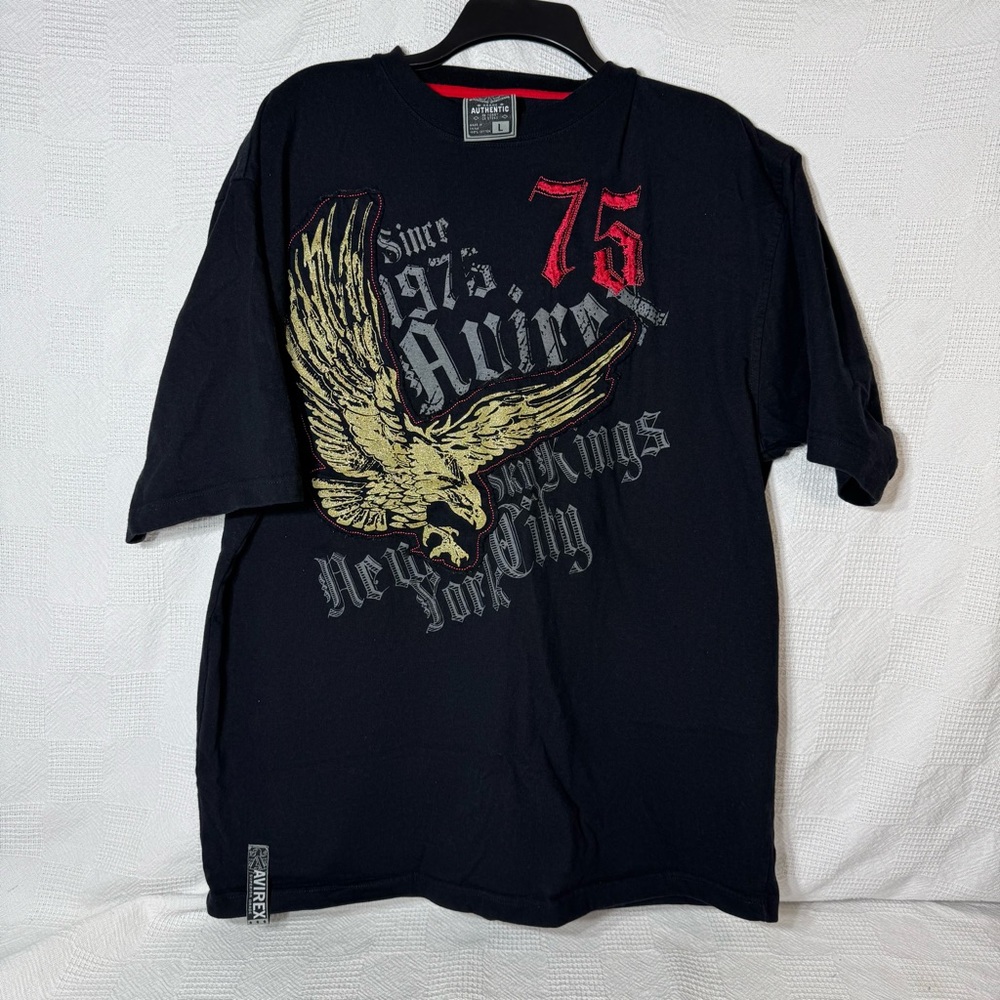 Avirex Crewneck Black Short Sleeve Graphic Tee 75.‎ Y2K Kings Eagle Size Large